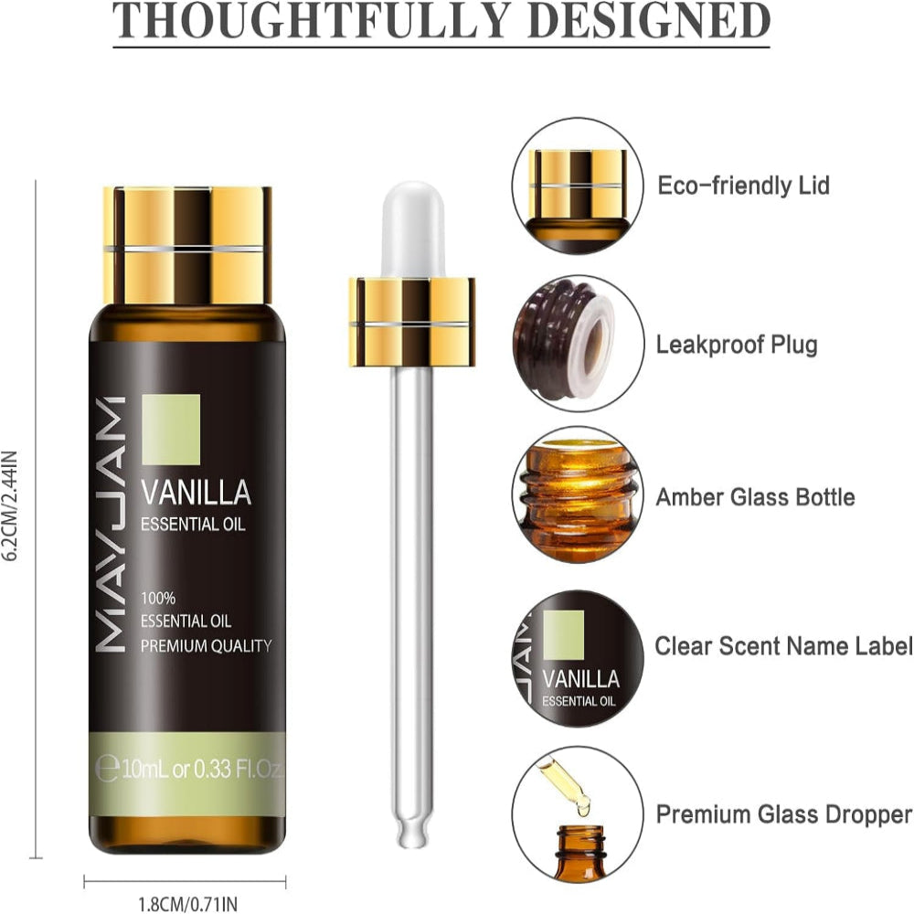 Vanilla Essential Oil 10ML - Pure, Undiluted - Premium Quality Essential Oils with Glass Dropper - for Diffuser and DIY Candle Making