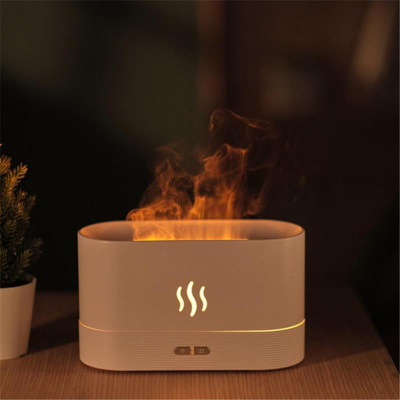 Simulation Flame Design Air Humidifier, USB Powered Essential Oil Diffuser, Cool Mist Humidifier with 7 Colors LED Lights for Home Office, Aroma Diffuser