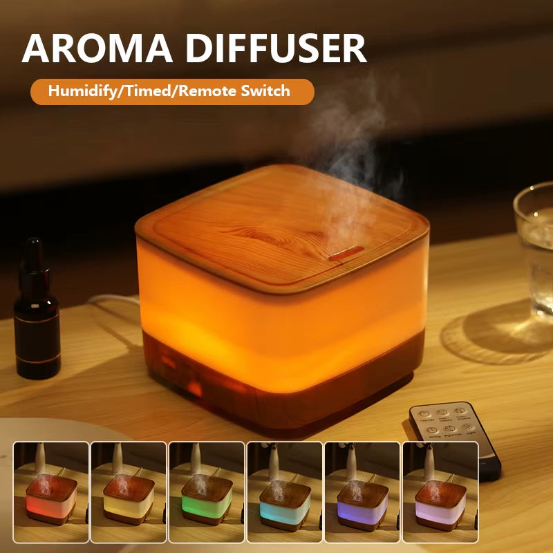 Flame Humidifier Essential Oil Diffuser Air Humidifier with Remote Control 800Ml Ultrasonic Aroma Diffuser 7-Color Night Light