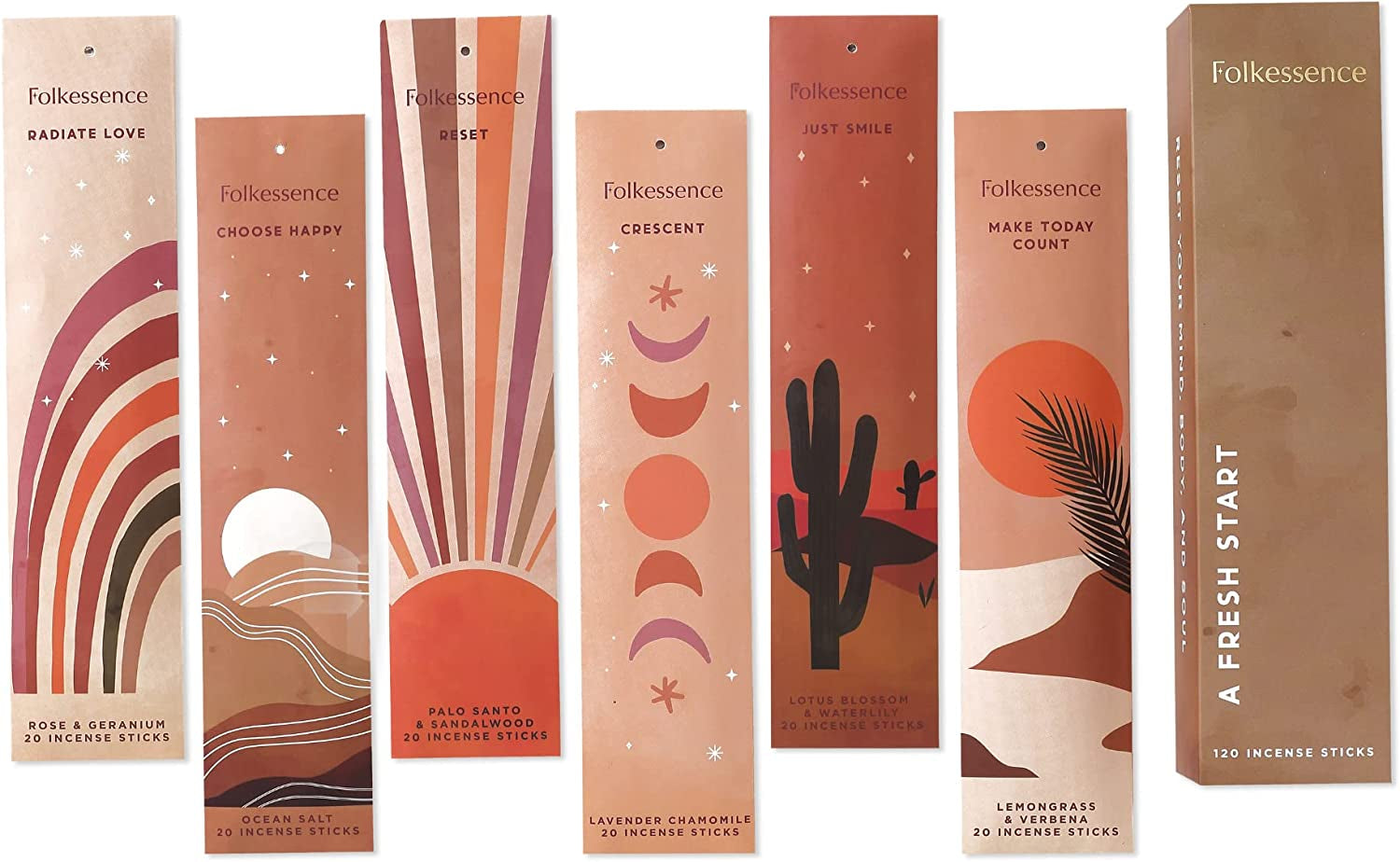 Incense Sticks - Pack of 6 (120 Insense Sticks) Lavender Chamomile, Palo Santo Sandalwood, Lemongrass, Rose Geranium, Incense Stick Gift Pack, Organic & Slow Burning (A Fresh Start)