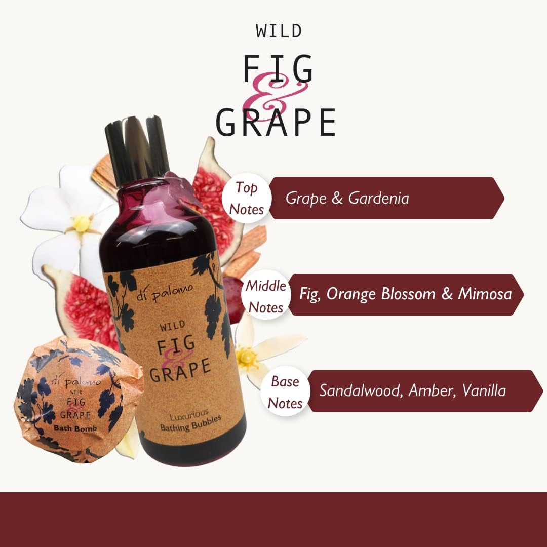 Vegan Wild Fig & Grape Indulgent Luxury Bathing Collection. Bathing Bubbles 300Ml & 2 Bath Bombs. Bubble Bath Body Wash & Bath Bomb Bath Set. Vegan Bubble Bath & Shower Gel Gifts for Women.