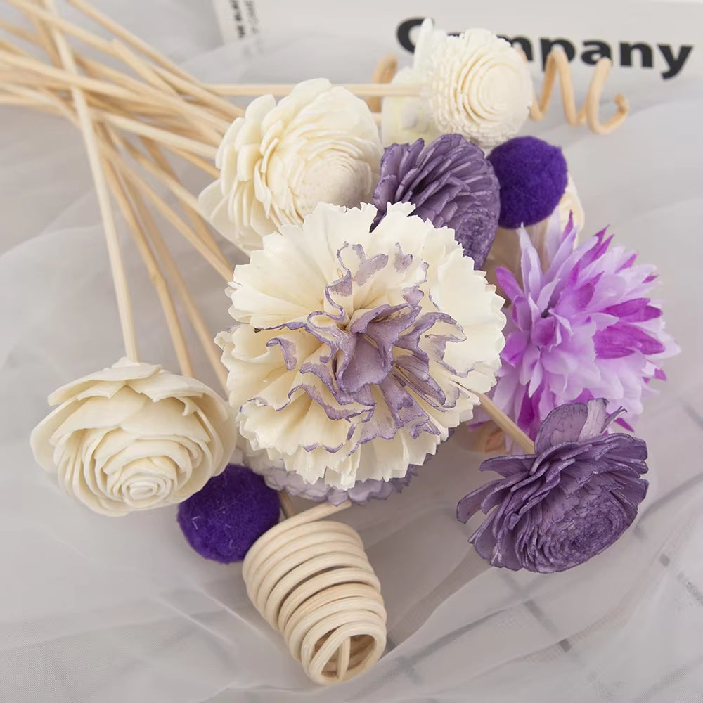 19Pcs Purple Simulation Flowers Reed Diffuser Replacement Sticks DIY Handmade Home Decor Rattan Oil Diffuser Refill Sticks