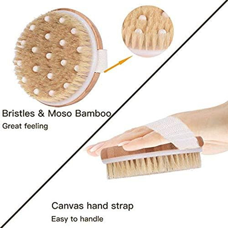 Dry Brushing Body Brush Exfoliating Brush Natural Bristle Bath Brush for Remove Dead Skin Toxins Cellulite,Treatment,Improves Lymphatic Functions,Exfoliates,Stimulates Blood Circulation