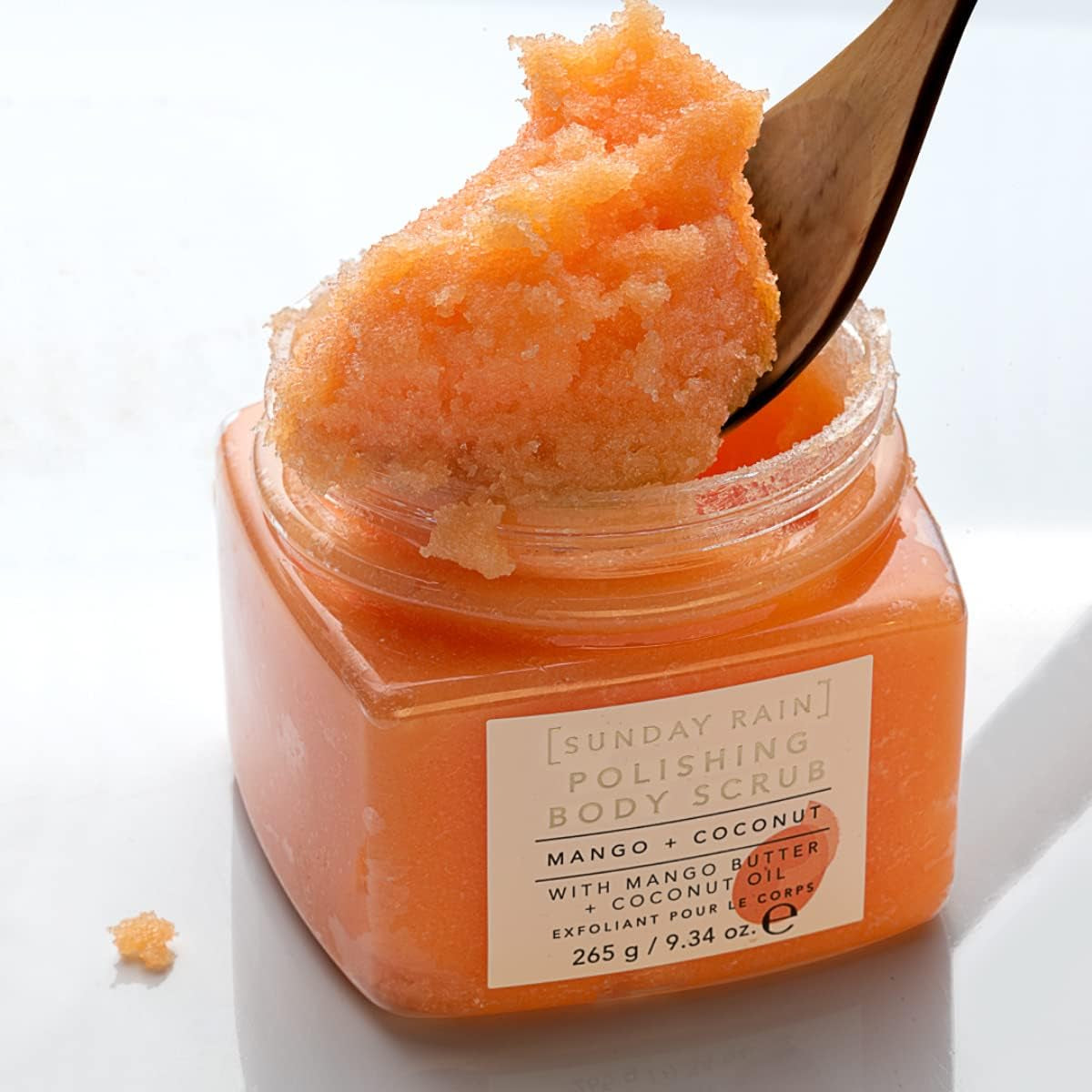 Polishing Body Scrub for Extra Smooth & Soft Skin, Vegan and Cruelty-Free, Tropical Mango Butter and Coconut Oil, 265G