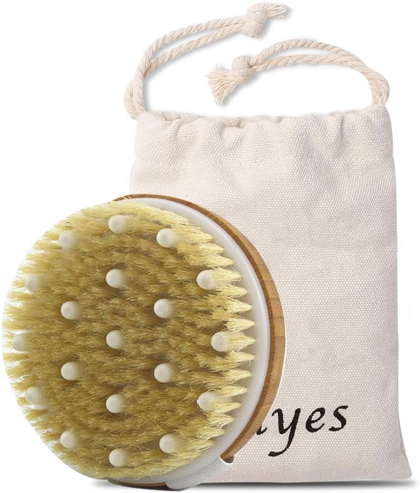 Dry Brushing Body Brush Exfoliating Brush Natural Bristle Bath Brush for Remove Dead Skin Toxins Cellulite,Treatment,Improves Lymphatic Functions,Exfoliates,Stimulates Blood Circulation