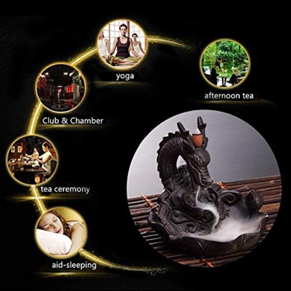 Ceramic Dragon Backflow Incense Burner, Home Decorate Waterfall Backflow Incense Burner Holder with 20Pcs Backflow Incense Cones