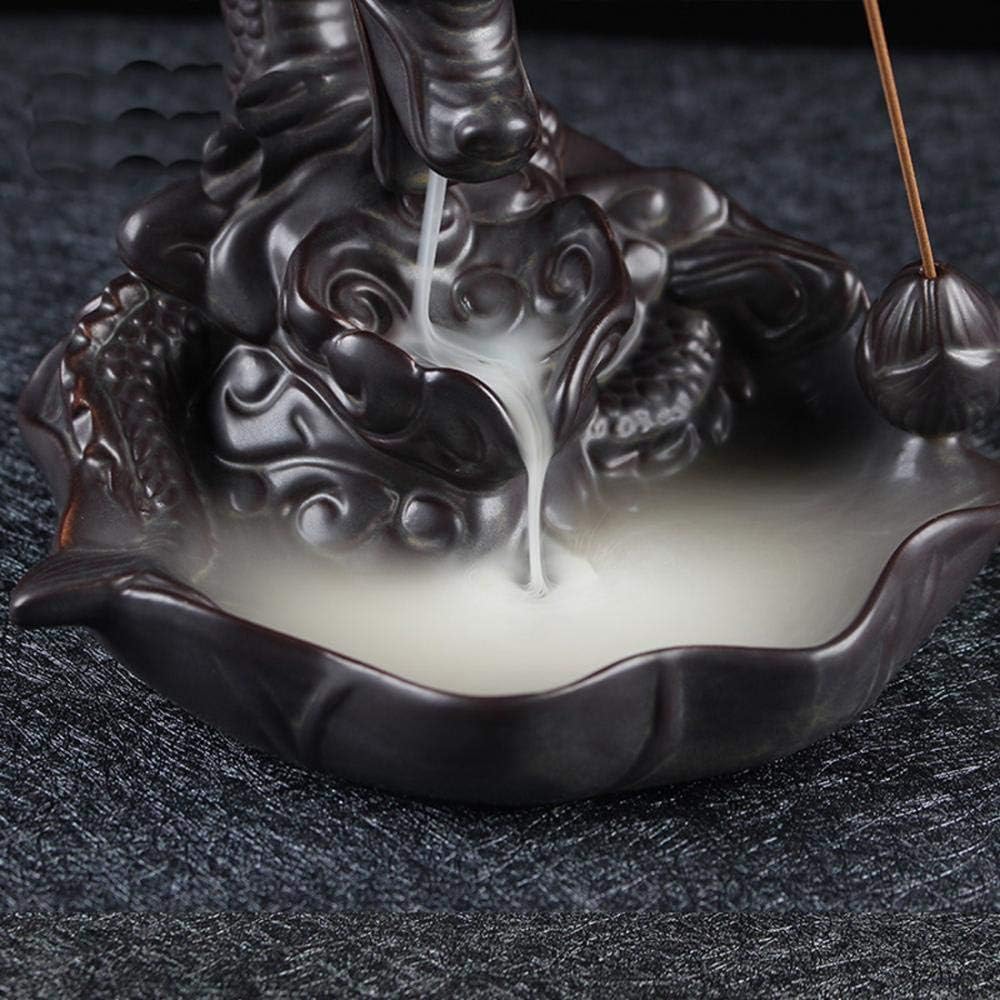 Ceramic Dragon Backflow Incense Burner, Home Decorate Waterfall Backflow Incense Burner Holder with 20Pcs Backflow Incense Cones