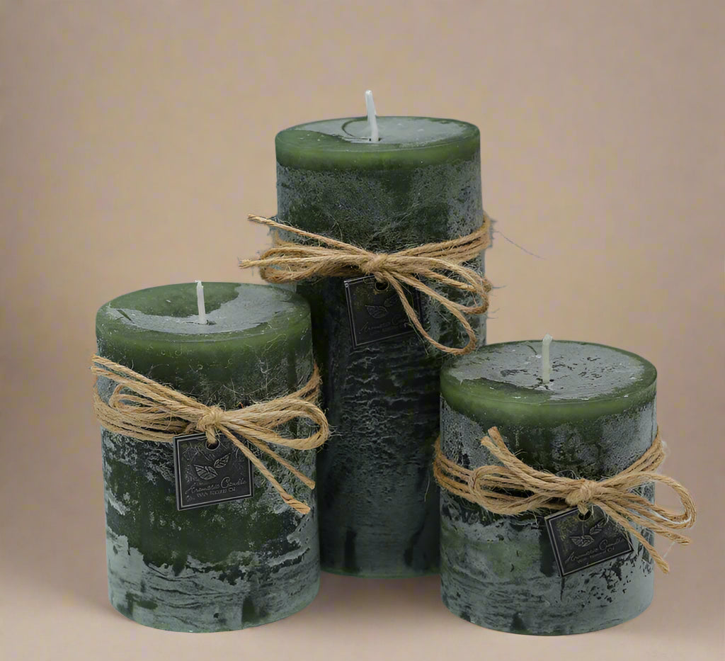 Green Scented Candles Pillar Wax Candles Smokeless Essential Oil Aromatherapy Candle Herbal Fragrance Home Decoration