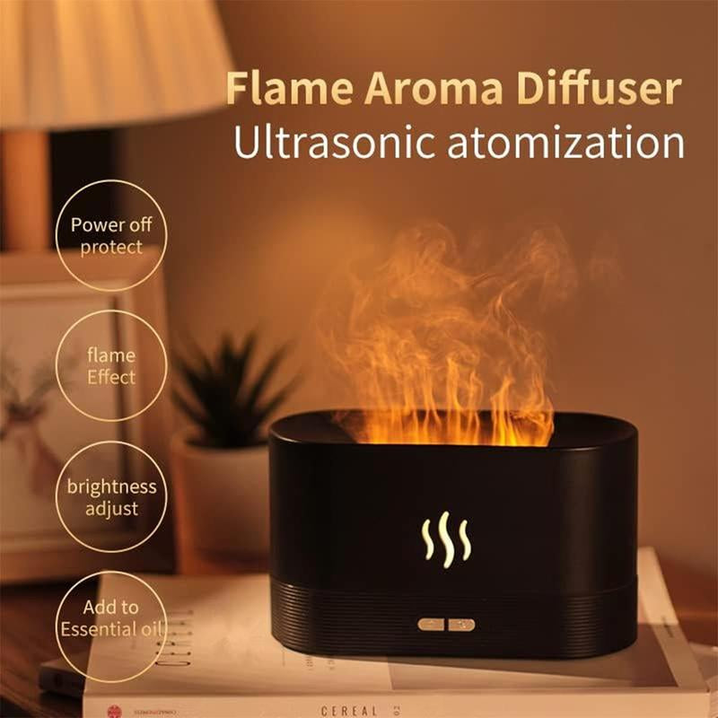 Simulation Flame Design Air Humidifier, USB Powered Essential Oil Diffuser, Cool Mist Humidifier with 7 Colors LED Lights for Home Office, Aroma Diffuser