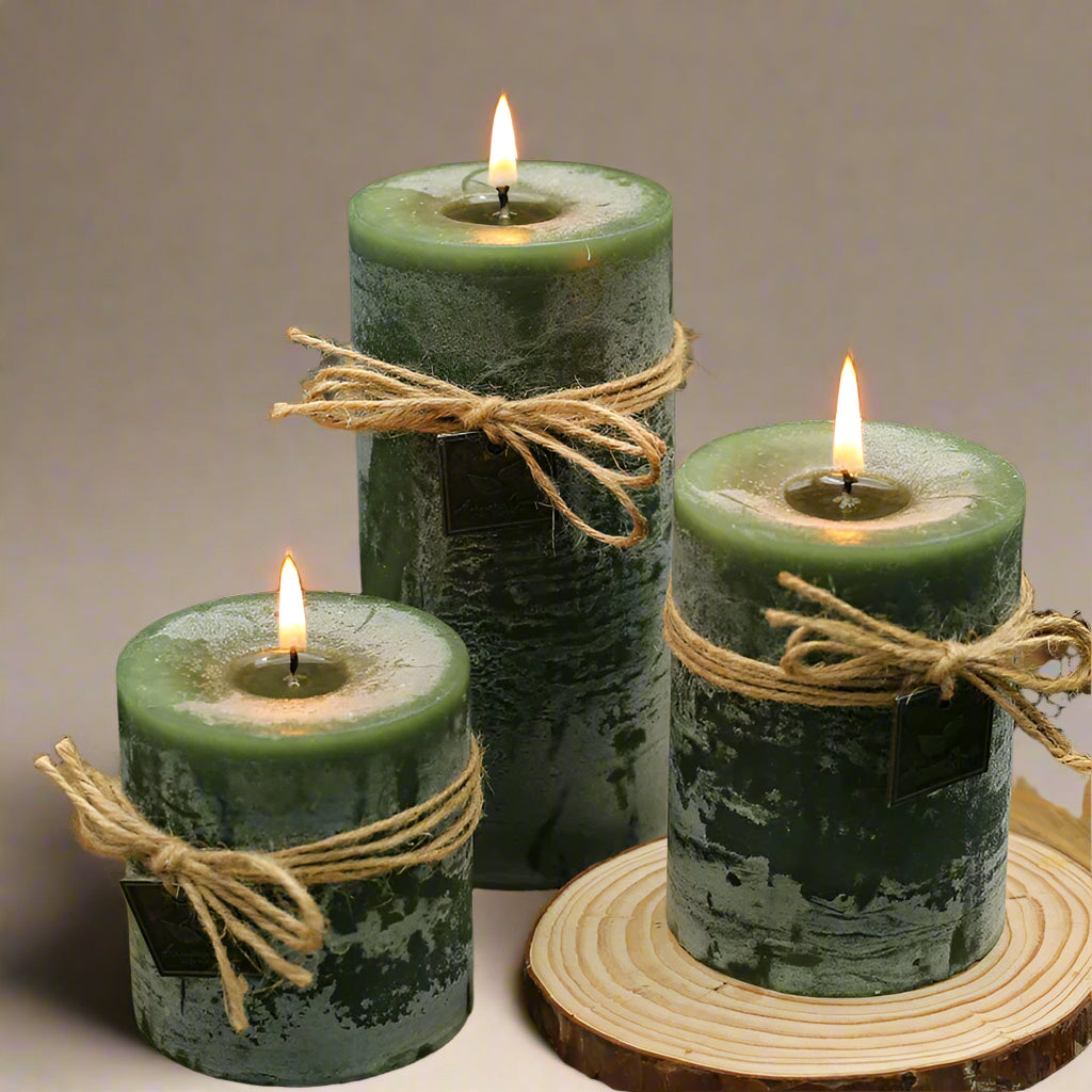 Green Scented Candles Pillar Wax Candles Smokeless Essential Oil Aromatherapy Candle Herbal Fragrance Home Decoration