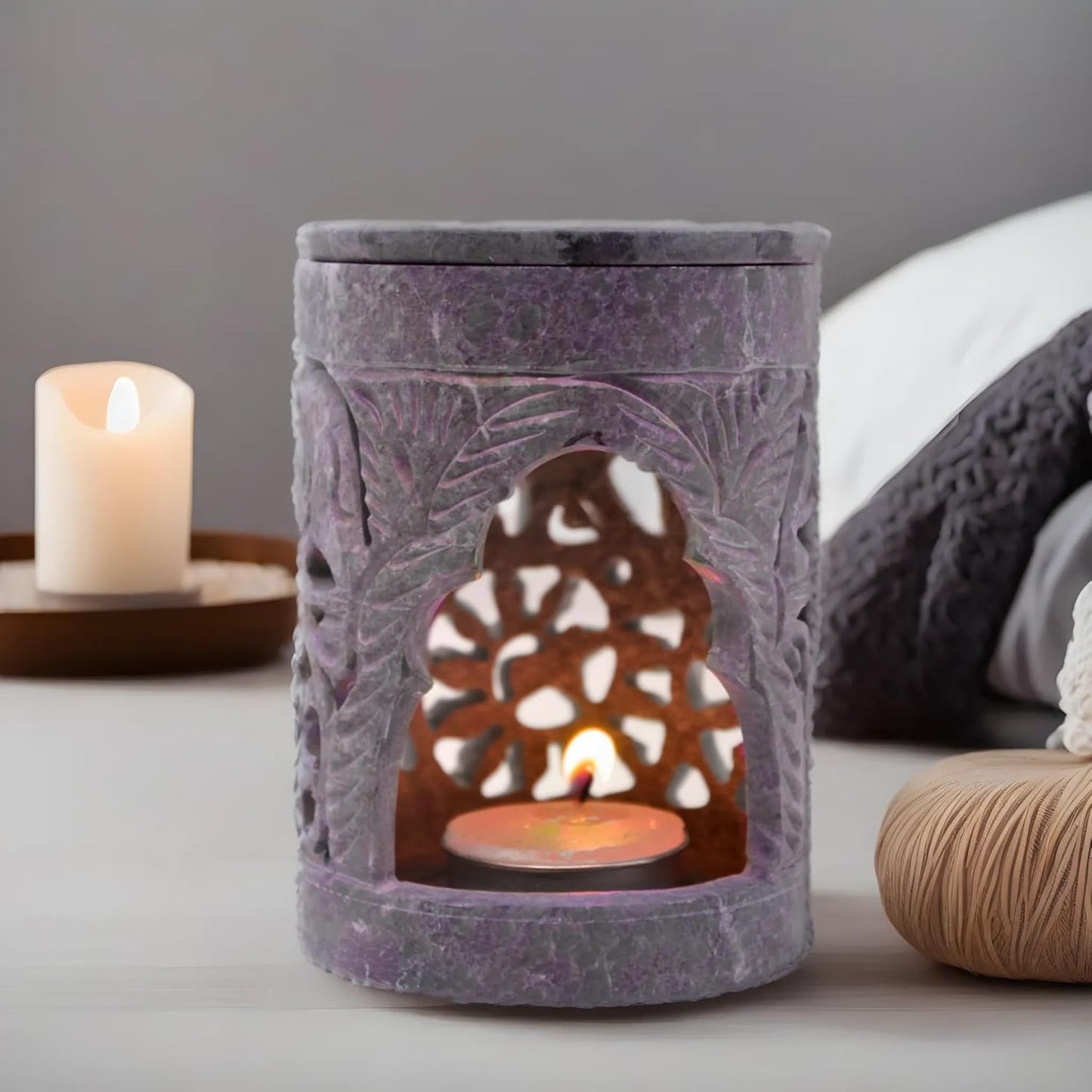 Natural Marble Soapstone Elephant Carving Oil Burner Moroccan Style Wax Melt Burner Oil Diffuser Wax Burner Essential Oil Diffuser Warmer Tea Light Candle Holder Burner for Home Decor