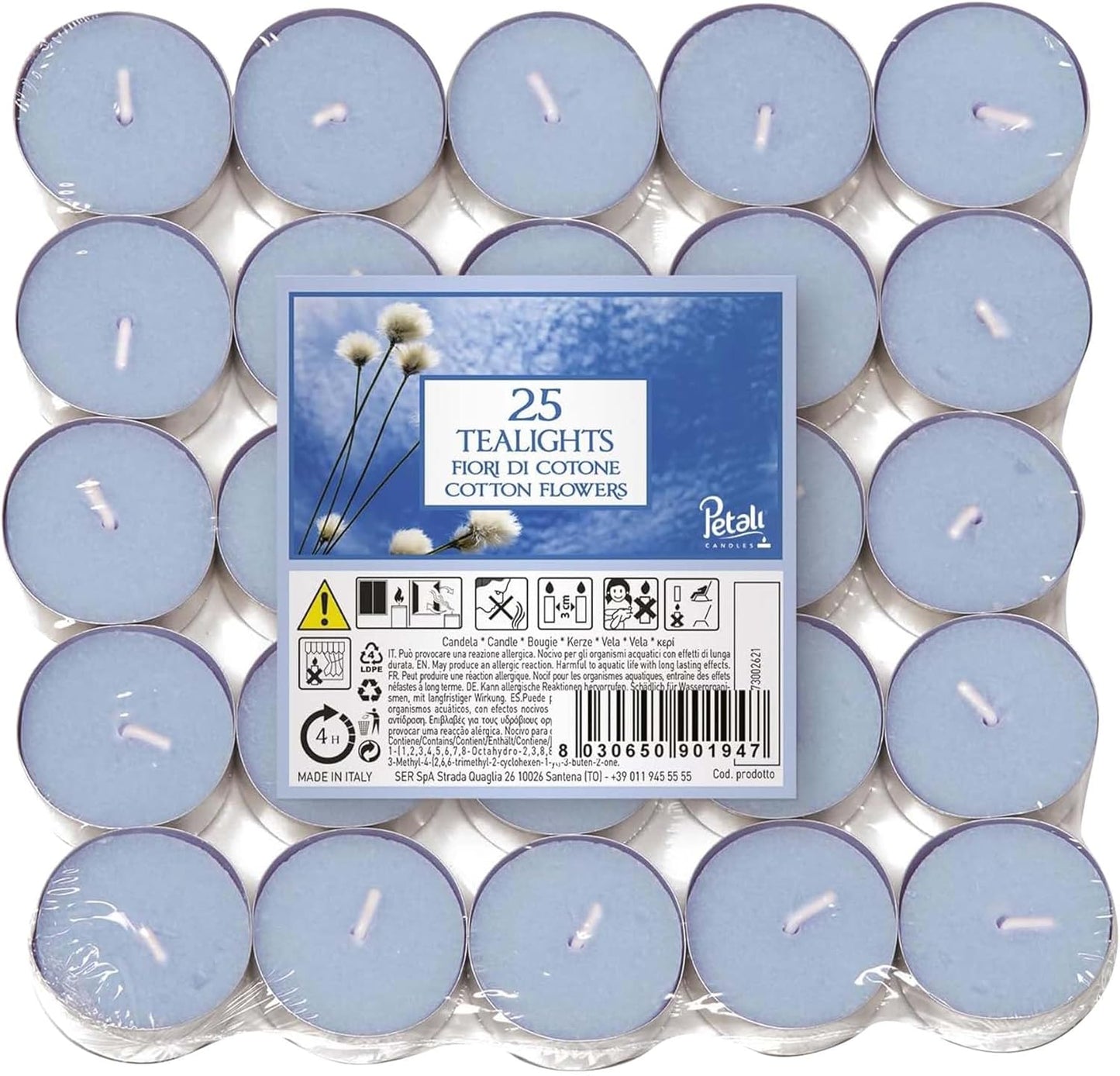 Petali Brand Scented Tealights | 25 Pack Tealights 4 Hour Burn Time | Available in Multiple Scents (Mixed Berries)