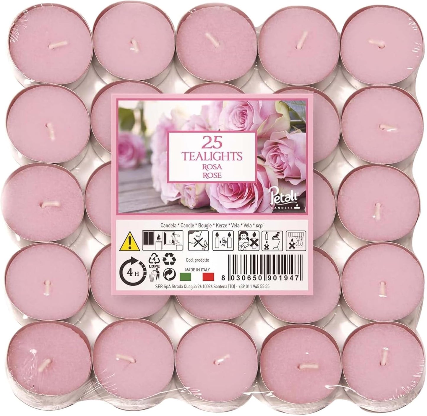 Petali Brand Scented Tealights | 25 Pack Tealights 4 Hour Burn Time | Available in Multiple Scents (Mixed Berries)