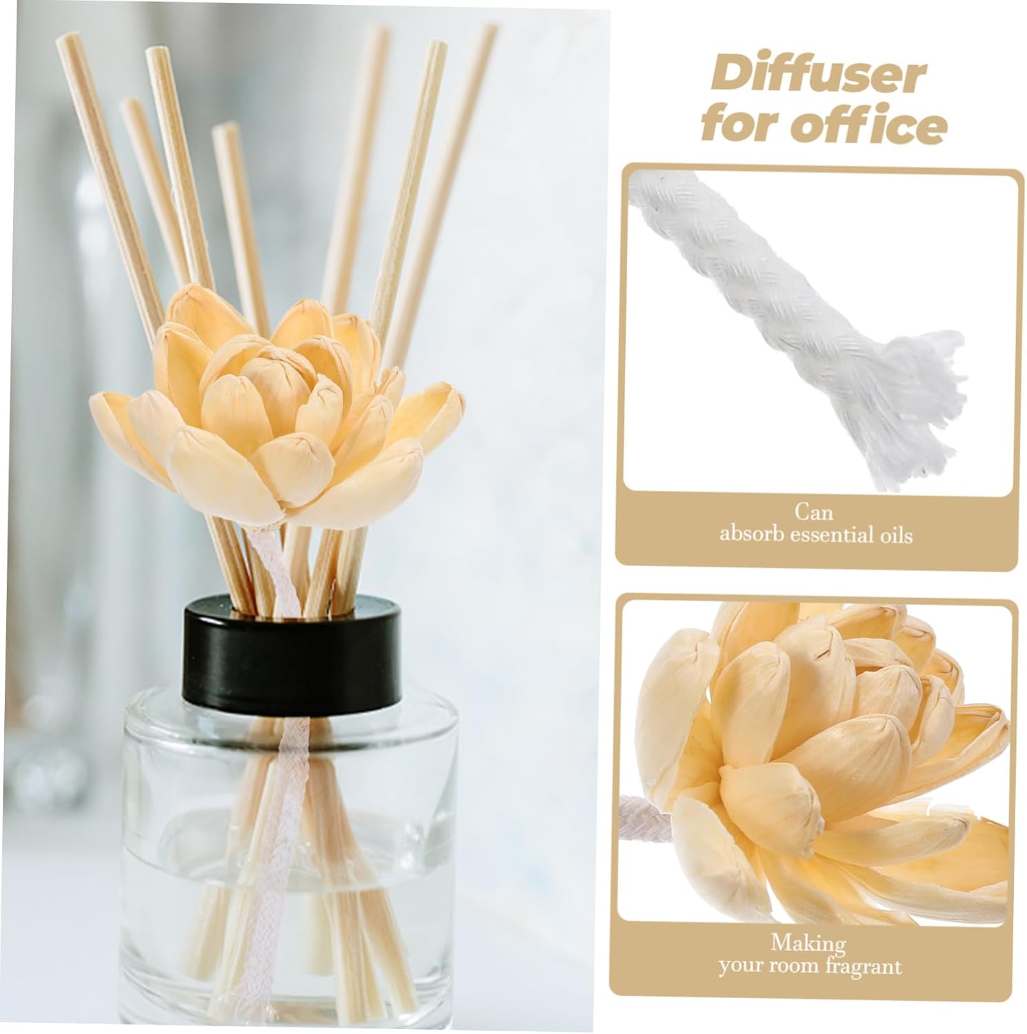 4Pcs Diffuser Sticks Essential Oil Stick Diffuser Desk Flower Cute Oil Diffuser Reed Sticks Oil Reed Diffuser Office Decor Household Diy Flower Cotton Aromatherapy Replacement Core