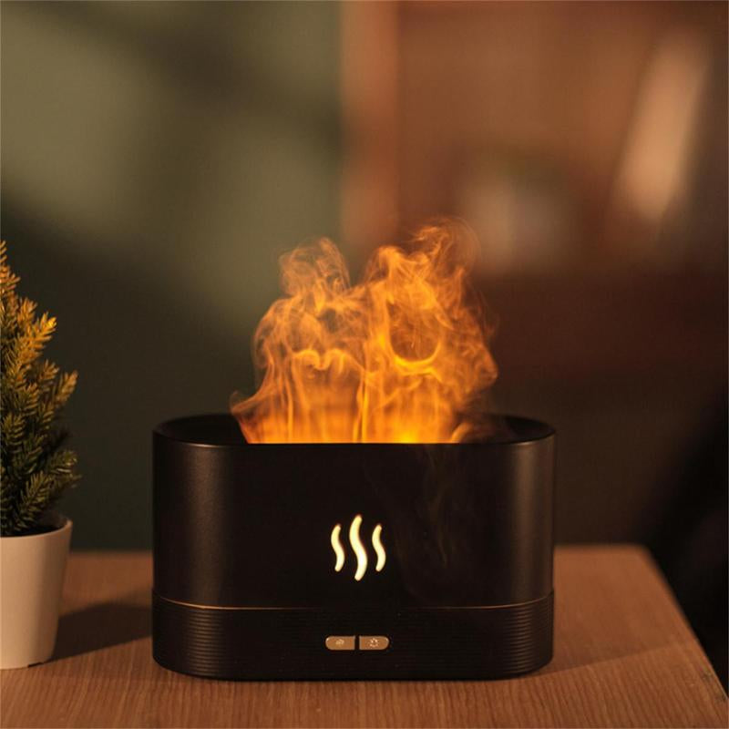 Simulation Flame Design Air Humidifier, USB Powered Essential Oil Diffuser, Cool Mist Humidifier with 7 Colors LED Lights for Home Office, Aroma Diffuser