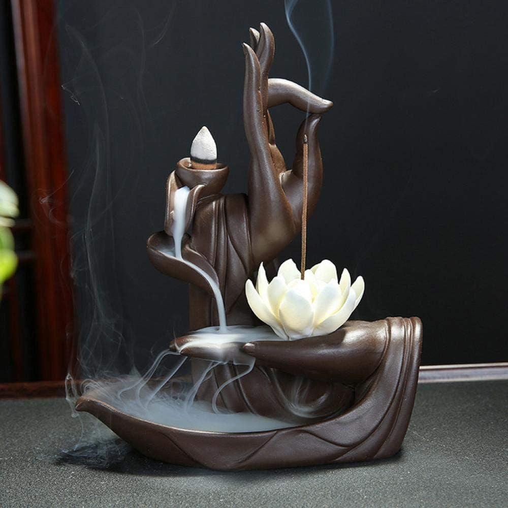 Handmade Backflow Incense Burner Lotus/Monk Backflow Incense Holder Incense Cone Sticks Holder with 20Pcs Backflow Incense Cones Home Decor (Lotus)