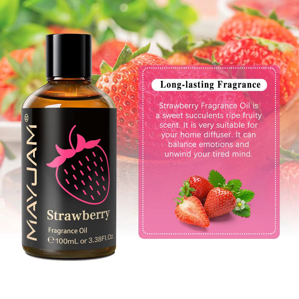 100Ml with Dropper Fruit Essential Oils Strawberry Watermelon Cherry Coconut Mango Fragrance Oil for Humidifier Diffuser