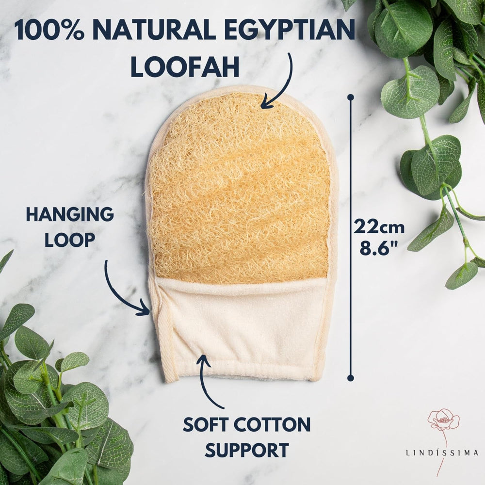 100% Natural Loofah Mitt, [UK Brand] Exfoliating Mitt Made with Eco-Friendly Egyptian Loofa Sponge, Body Exfoliator Luffa Glove for Shower and Bath - X1 Pack