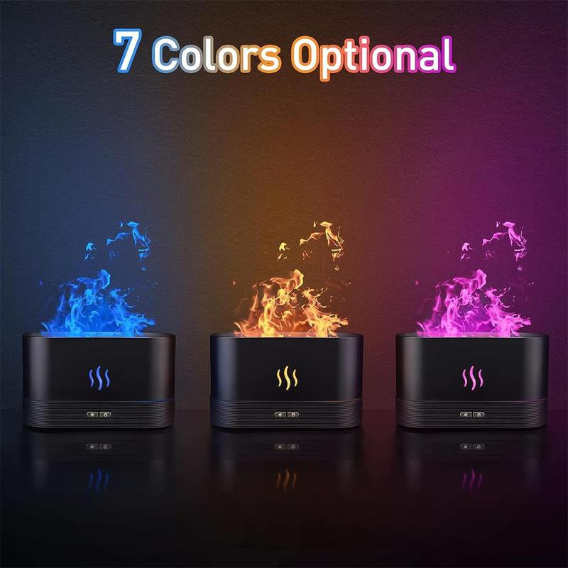 Simulation Flame Design Air Humidifier, USB Powered Essential Oil Diffuser, Cool Mist Humidifier with 7 Colors LED Lights for Home Office, Aroma Diffuser