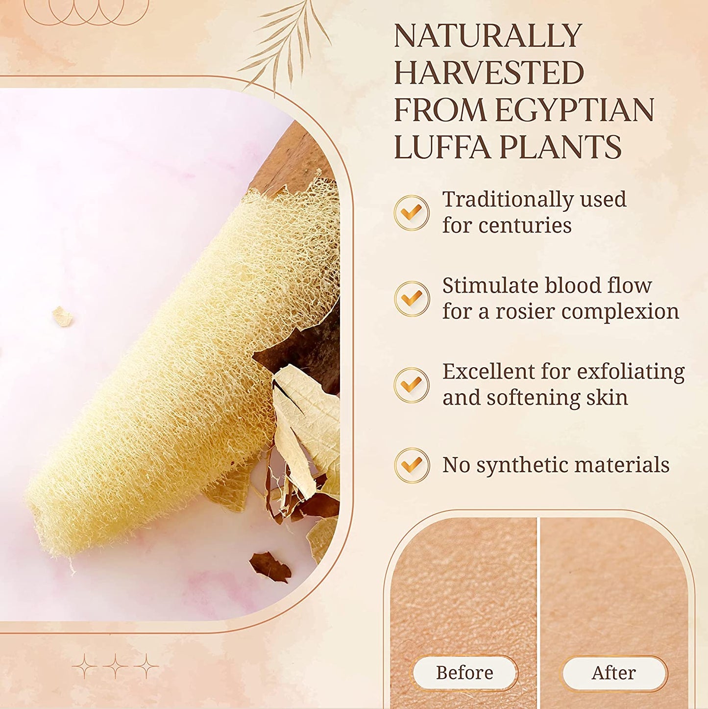 Exfoliating Body Scrubber Loofah Sponge - Natural Egyptian Bath & Shower Scrubbers for Face, Back & Body - Biodegradable Luffa Wash Exfoliator - Eco Friendly, No Toxic Chemicals