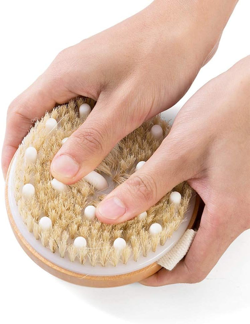 Dry Brushing Body Brush Exfoliating Brush Natural Bristle Bath Brush for Remove Dead Skin Toxins Cellulite,Treatment,Improves Lymphatic Functions,Exfoliates,Stimulates Blood Circulation