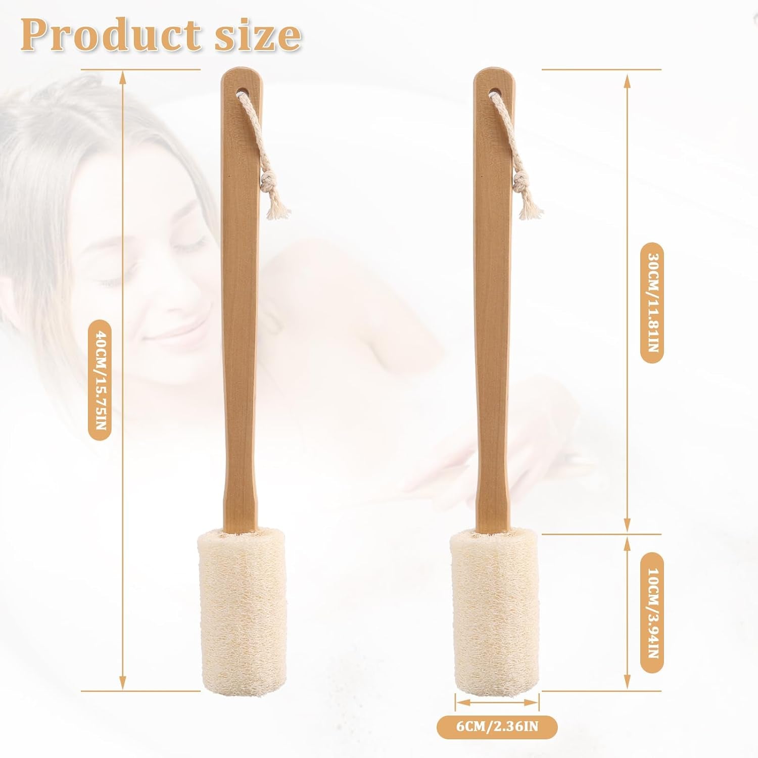 Natural Loofah Back Scrubber Exfoliating Luffa Loofa Bath Brush on a Stick, 15.75'' Wooden Handle Loofah Tubular Sponge Back Brush for Men & Women, Bath Spa Shower Sponge Body Back Scrubber Pack of 1