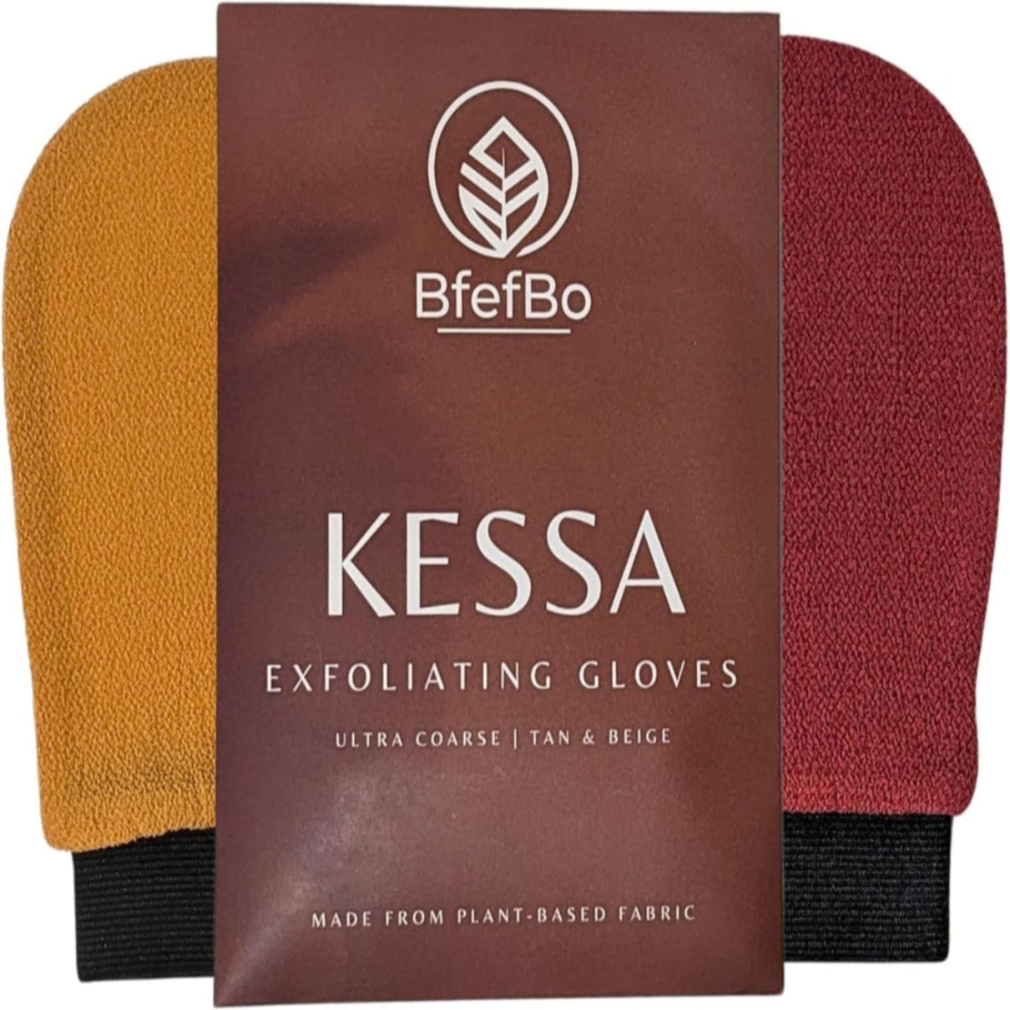 Kessa Exfoliating Glove, 2 Pack, Exfoliating Mitt, Natural Shower Loofah, Exfoliating Body Scrub, Tan Removal, Plant Based, Eco Friendly Products, Plastic Free (TAN)