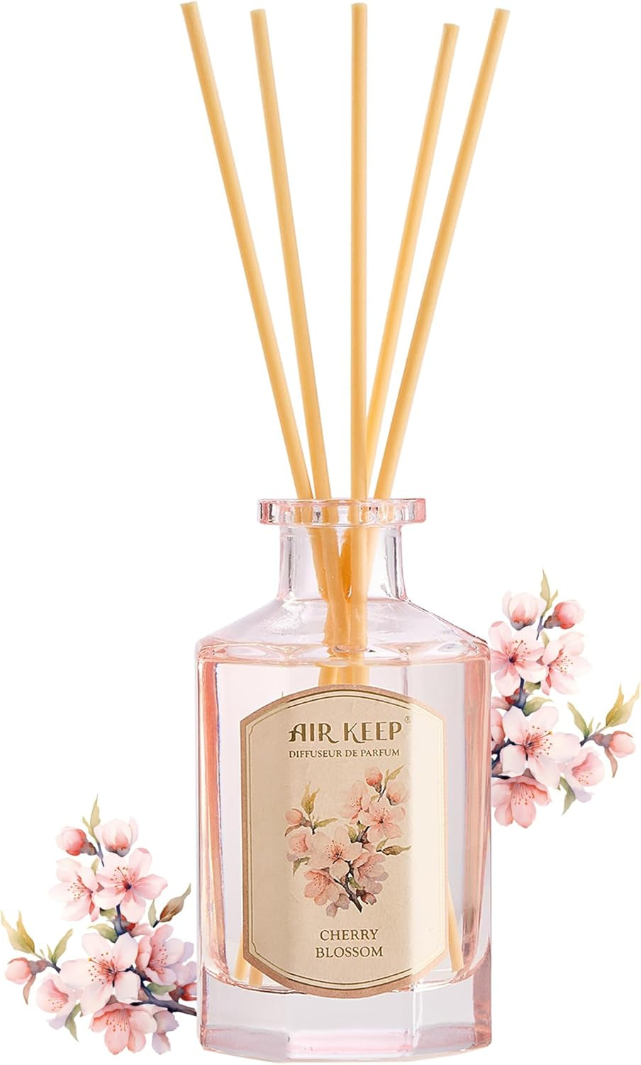 Reed Diffuser Set, 180Ml Cherry Blossom Scented Diffuser with Sticks, Home Fragrance for Bedroom Bathroom, Reed Diffusers Oil for Home & Office Decor