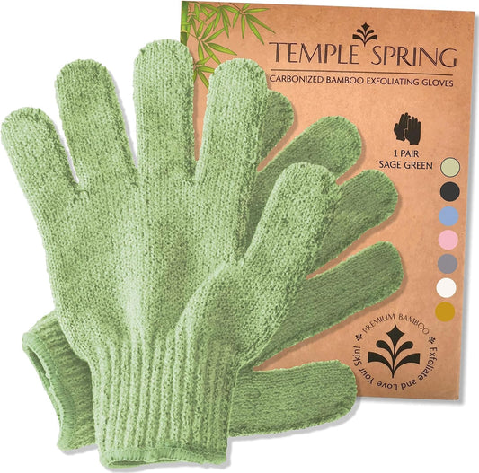 Exfoliating Glove, Rayon Bamboo Exfoliating Body Scrubber, Loofah Washcloth, Exfoliate Loofa Shower Scrubber, Body Exfoliator Scrub, Shower Loofah Bath Sponge - Sage Green