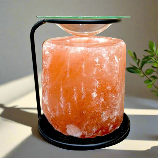 Pure Himalayan Crystal Rock Pink Salt Lamp Burner Essential Compatible Oil Wax Melt with Metal Stand Candle Fragrance Warmer Glass Dish Light Orange Love Home Heart Friend Birthday Gift (Black Stand)