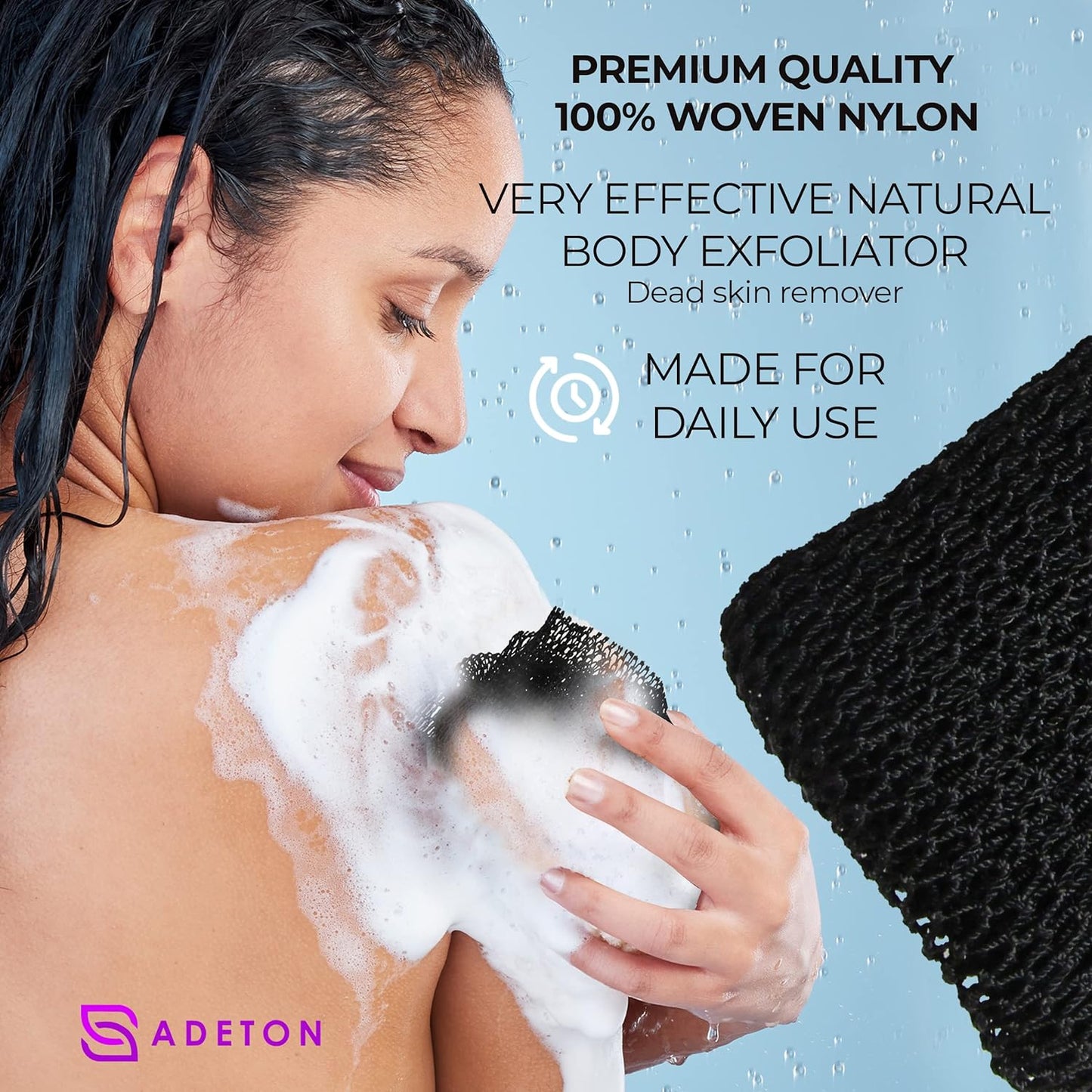 African Net Sponge, Authentic, Real, Black Owned, Exfoliating Bath Wash Cloth, Long Sponge, Body Exfoliator, Sapo, Shower Bath Accessories, Back Foot Scalp Scrub, Flat Dead Skin Remover (Black)