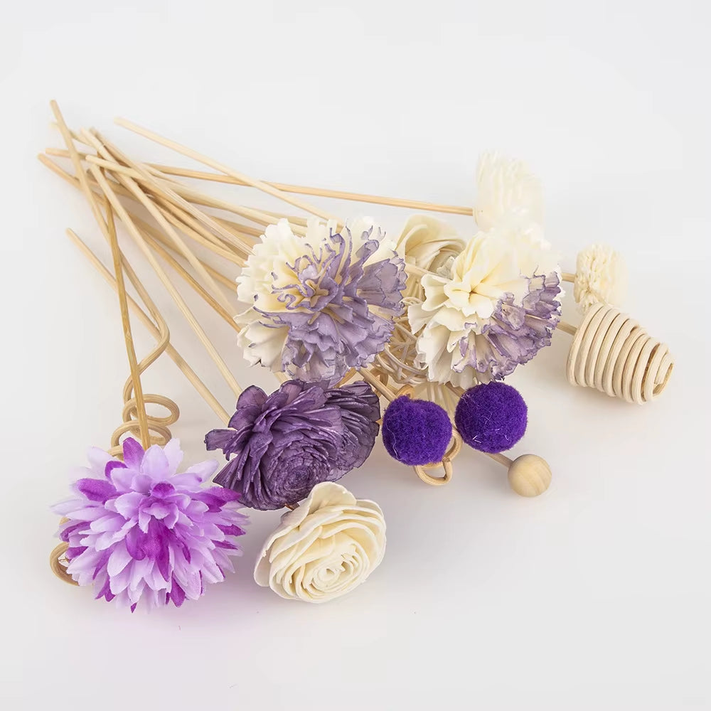 19Pcs Purple Simulation Flowers Reed Diffuser Replacement Sticks DIY Handmade Home Decor Rattan Oil Diffuser Refill Sticks