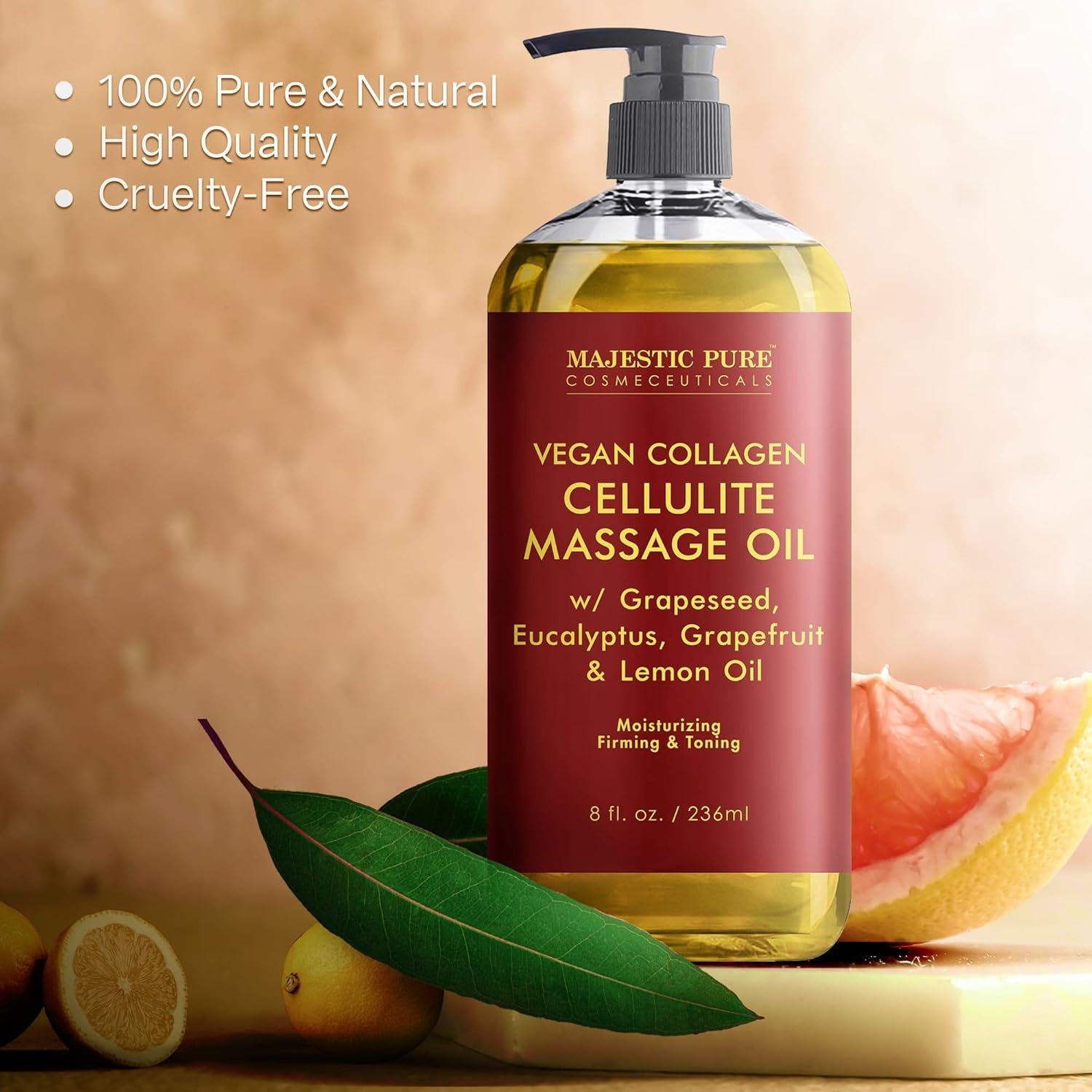 anti Cellulite Massage Oil - with Vegan Collagen & Stem Cells, Cellulite Cream for Skin Tightening and Cellulite Remover in Thighs and Butt - 8 Fl Oz