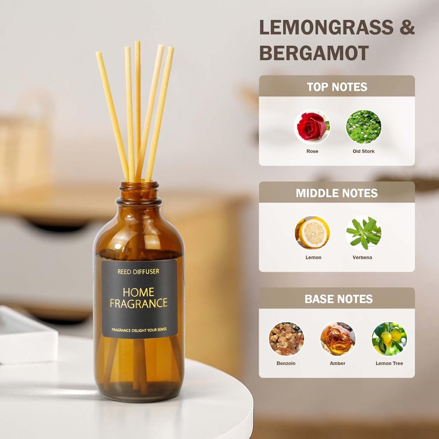 Reed Diffuser, Reed Diffuser for Home, Eucalyptus & Verbena Scent, Reed Diffuser, Long Lasting Fragrance for Home, Office, Bedroom,Birthday, Women, Men, Yoga, Bath