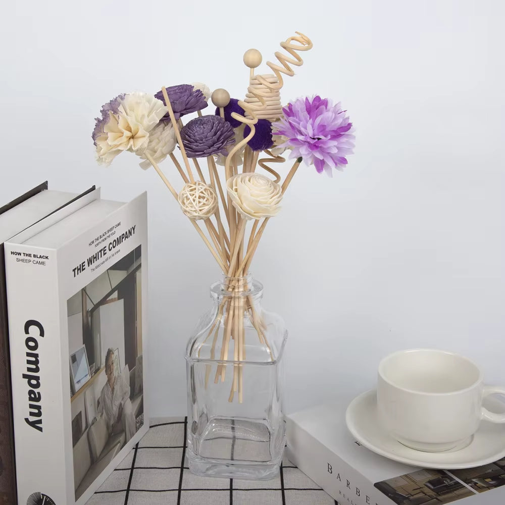 19Pcs Purple Simulation Flowers Reed Diffuser Replacement Sticks DIY Handmade Home Decor Rattan Oil Diffuser Refill Sticks